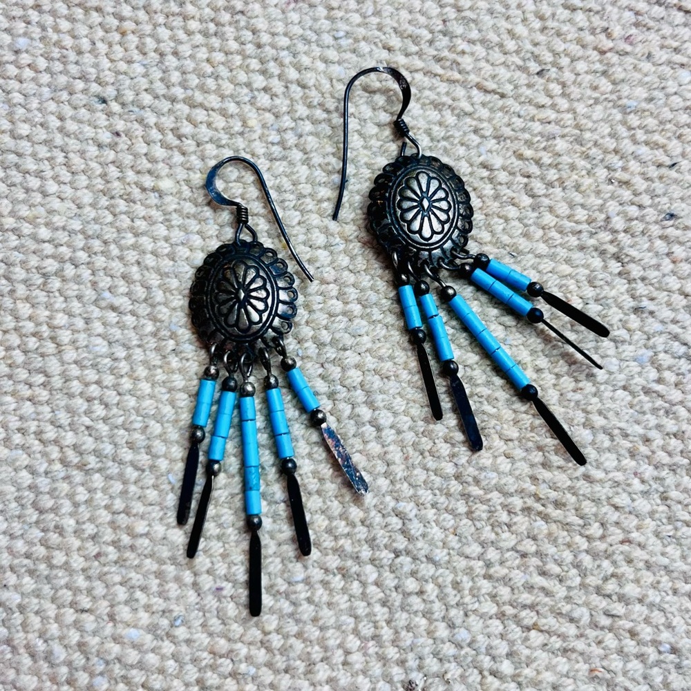VTG 1990s Sterling Silver and Turquoise Bead Dangle Earrings